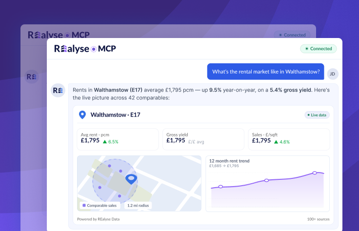 AI and MCP assistant answering a property market question with live data